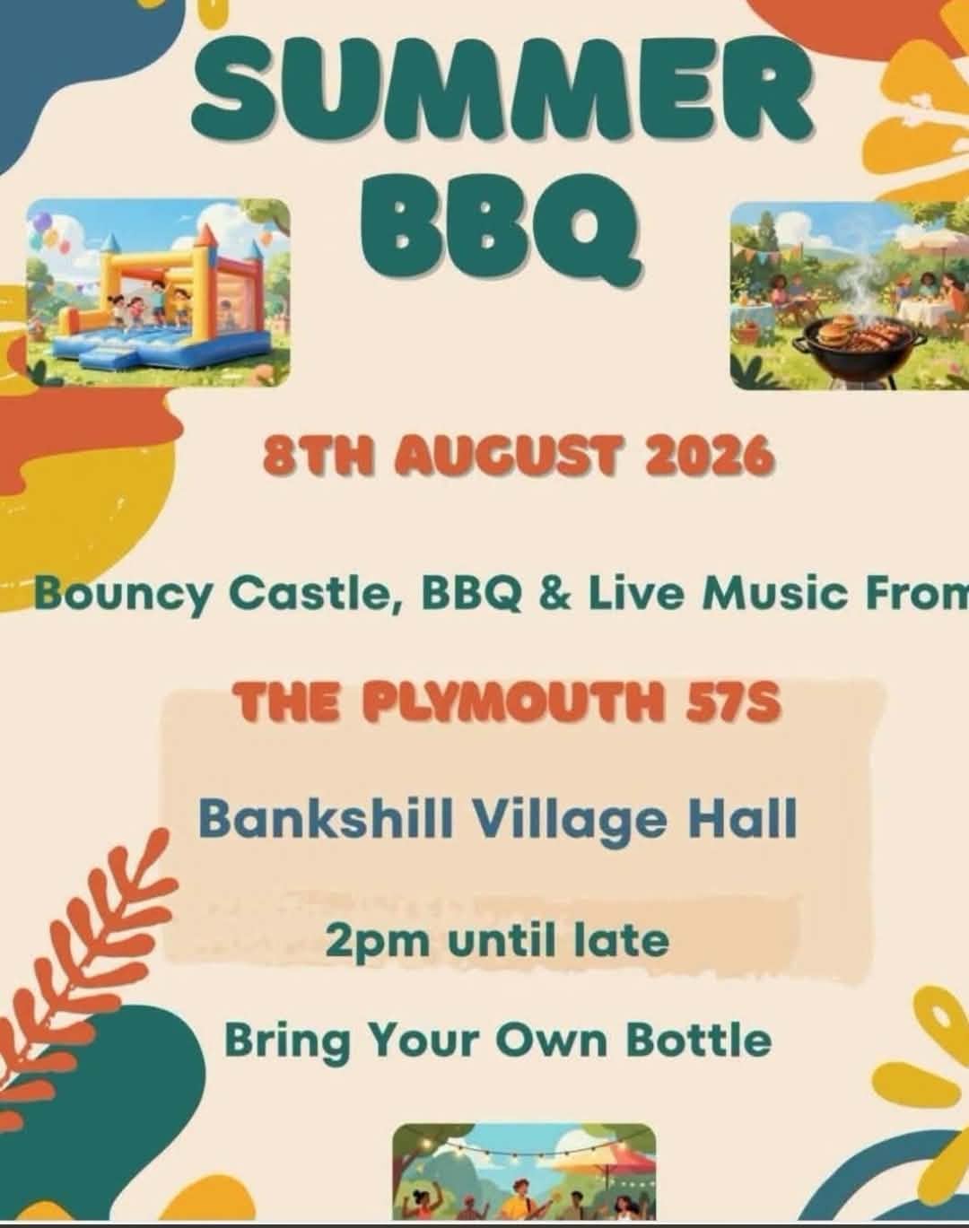 Plymouth 57’s gig poster: Bankshill Village Hall summer barbecue