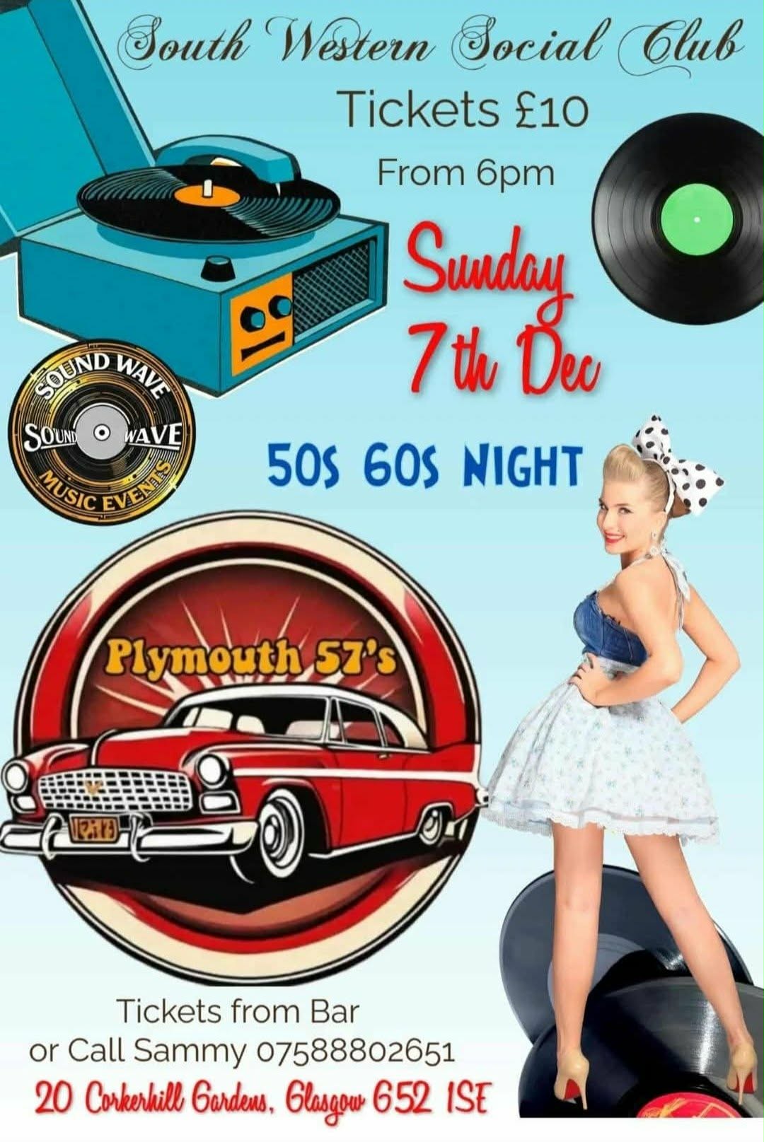 Archived Plymouth 57’s gig poster for South Western Social Club