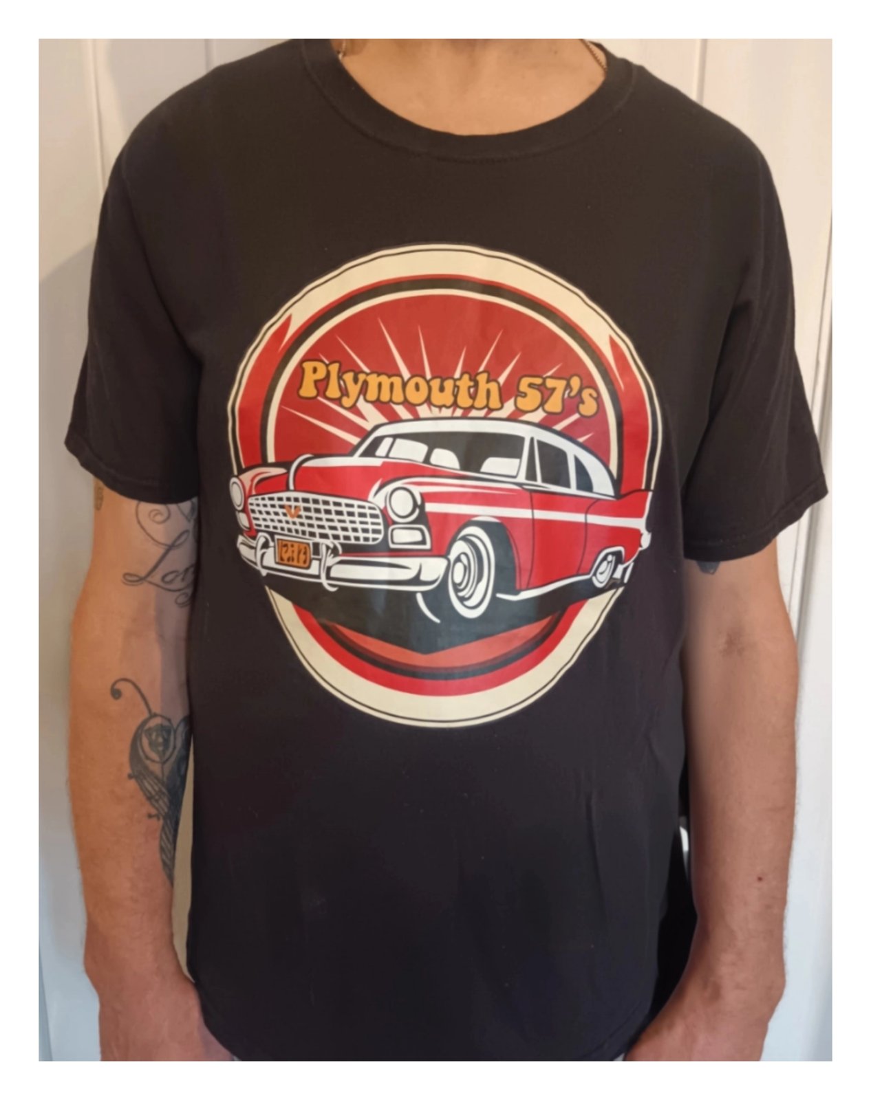 Front view of the Plymouth 57’s T-shirt